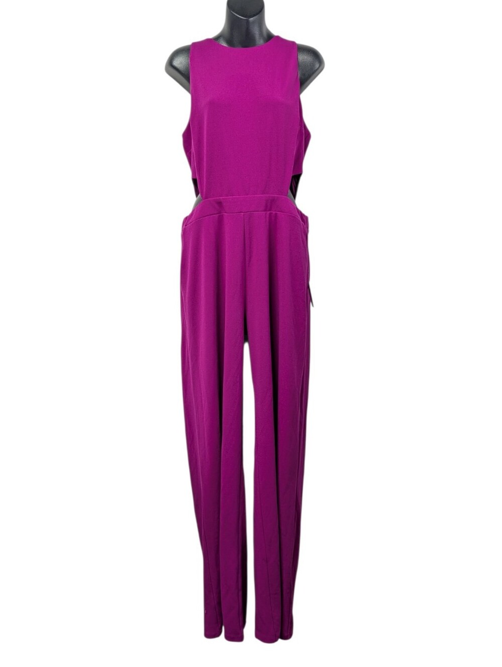 Express Women Purple Sleeveless Wide-Leg Woven Zip Jumpsuit Stretchy Size L NWT